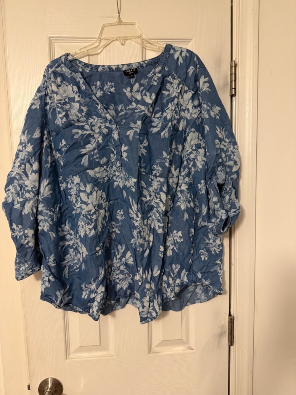 Torrid Blue/ChambrayFloral V-Neck Blouse